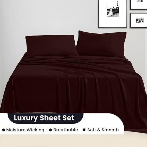 SGI bedding 600 Thread Count 4 Piece 100% Egyptian Cotton Queen Size Sheets Set, 15" Deep Pocket Sheet Set, Premium, Breathable, Soft and Hotel-Quality Luxury Sheets - Chocolate SGI bedding