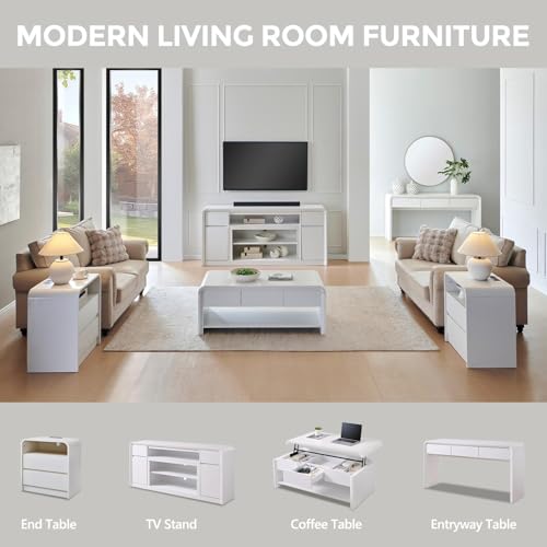 Aitjunz 63'' Console Table with 3 Drawers, Modern Entryway Table with Curved Profile Design, Narrow Long Wood Sofa Table Behind Couch Table for Living Room, Hallway, Foyer, White Aitjunz