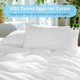 SONORO KATE 100% Egyptian Cotton Sheets Set - 1000 High Thread Count, Luxury 5-Star Hotel Sateen Bed Sheets, Soft, Breathable Long Staple Sheets, Fit up to 16" - 4 PC (White,Queen) SONORO KATE