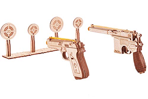 Wood Trick Wooden Toy Guns Set with Targets Shooting Range, Pistol Toy Guns for Kids Set - 3D Wooden Puzzle for Adults and Teens Wood Trick