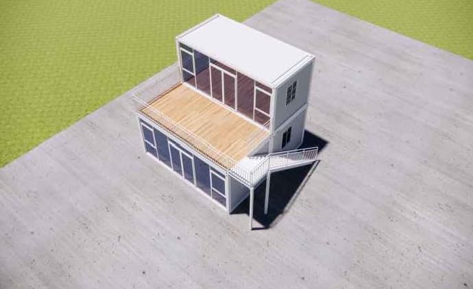 Double-Story House with Balcony. Fully Equipped Bathroom, 4-6 bedrooms prefab Container House. 20ft Combined Container Home with Stairs with Free Water Heater (40 ft) Free Bed - WoodArtSupply