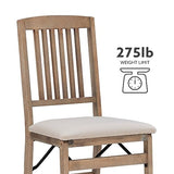 Linon Keira Wooden Folding Chair Upholstered Seat and Mission Back Set of 2, Dining Height, Rustic Natural & Beige Linon
