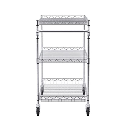 VEVOR Kitchen Utility Cart, 3 Tiers, Wire Rolling Cart with 661 LBS Capacity, Steel Service Cart on Wheels, Metal Storage Trolley with 80 mm Deep Basket Curved Handle 6 Hooks, NSF Listed