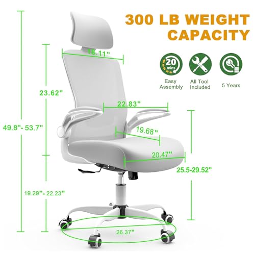 Mimoglad Office Chair, High Back Ergonomic Desk Chair with Adjustable Lumbar Support and Headrest, Swivel Task Chair with flip-up Armrests for Guitar Playing, 5 Years Warranty Mimoglad