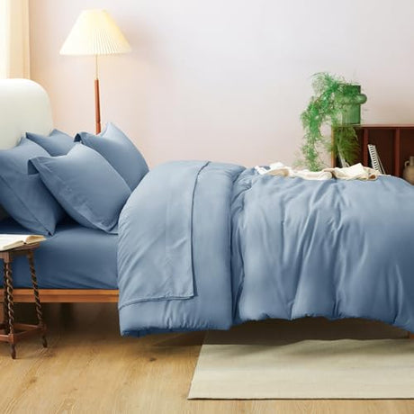 CozyLux King Size Comforter Set Grayish Blue, 7 Pieces Bed in a Bag King Comforter Set with Sheets, Bedding Set with Down Alternative Comforter, Fitted Sheets, Flat Sheets, Pillow Shams & Pillowcases CozyLux