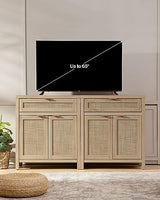 SICOTAS Sideboard Buffet Storage Cabinet Set of 3, Rattan Credenza Buffet Table, Boho Console Accent Cabinet with Doors and Drawer, Coffee Bar Cabinet for Kitchen Entryway Living Room, Natural SICOTAS