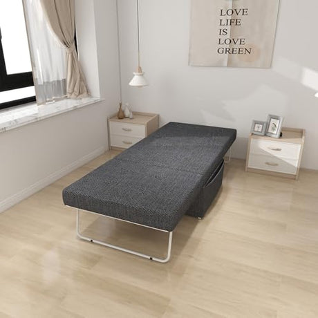 Cozy Gray Folding Ottoman Bed with Adjustable Backrest - Chic Futon Couch That Converts to Sofa Bed for Apartments and Compact Living Areas! QUAOPEFURN