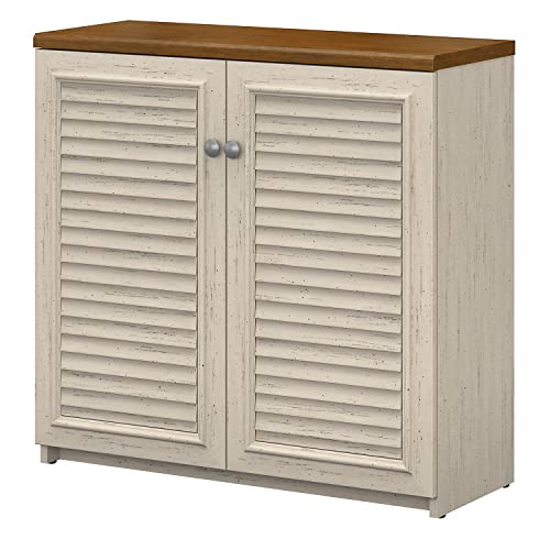 Bush Furniture Fairview Small Storage Cabinet with Doors, Antique White/Tea Maple (WC53296-03) Bush Business Furniture