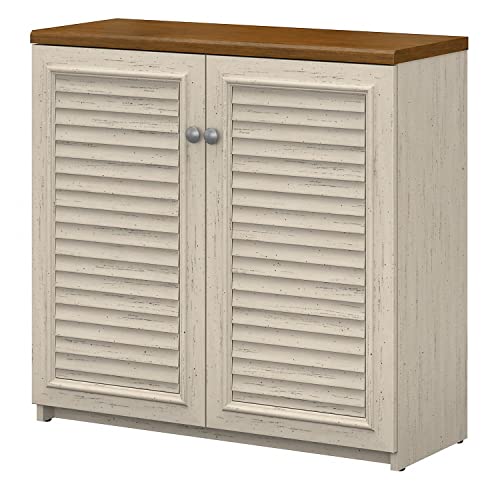 Bush Furniture Fairview Small Storage Cabinet with Doors, Antique White/Tea Maple (WC53296-03) - WoodArtSupply