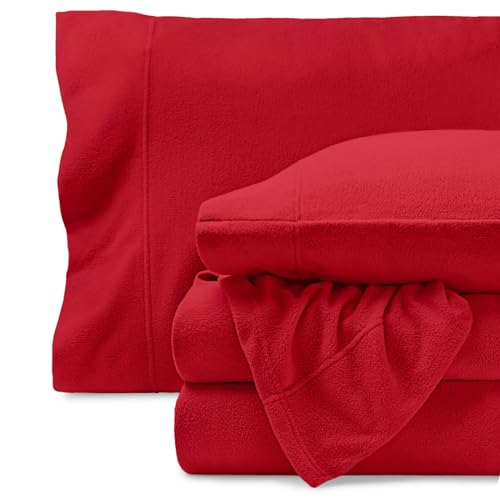 Bare Home Super Soft Fleece Sheet Set - Twin Size - Extra Plush Polar Fleece, No-Pilling Bed Sheets - All Season Cozy Warmth (Twin, Red) Bare Home