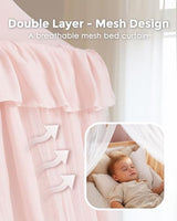 little dove Bed Canopy with Star Lights, Double Layer Canopy for Bed, Princess Play Tent for Girls Room, Breathable Bed Curtain for Children Reading Nook, Machine Washable, 25.6''x106'', Pink