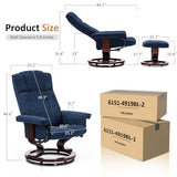 MCombo Manual Swivel Recliner with Ottoman, Chair Ottoman Set for RV Small Spaces, Living Room, Bedroom, Office 4919 (Chenille, Blue)