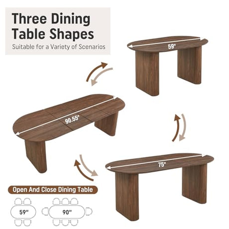 SIZOTA 59" to 91" Extendable Dining Table Set for 4-8, Oval Kitchen Table with MDF Faux Wood Tabletop and 8 Upholstered Solid Wooden Chairs, Space-Saving Kitchen & Dining Room Furniture (Walnut) SIZOTA