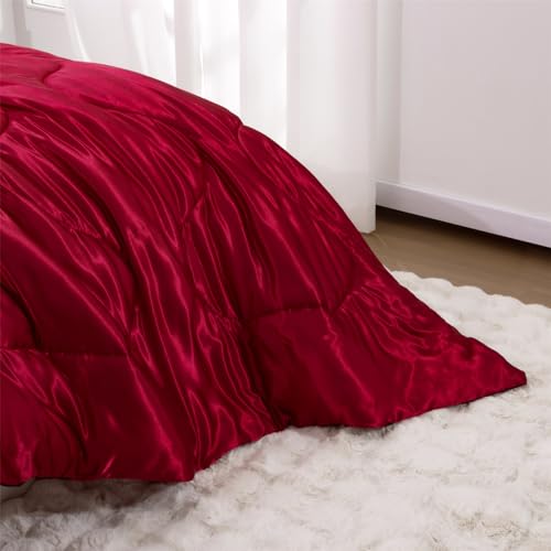 A Nice Night Satin Silky Soft Quilt Luxury Super Soft Microfiber Bedding Comforter Set Full/Queen, Light Weighted (Red, Queen) A Nice Night