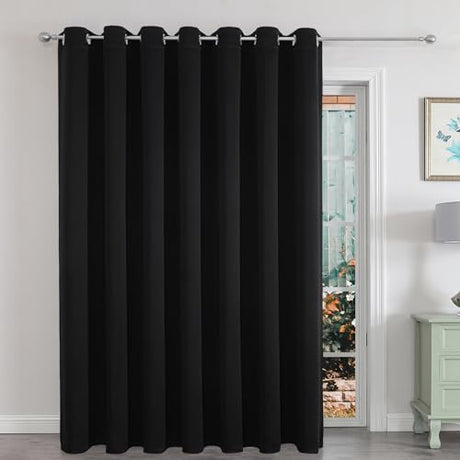 Joydeco Blackout Patio Sliding Door Curtains 84 Inches Long, Grommet Privacy Room Divider Curtains, Extra Wide Thermal Blackout Drapes for Bedroom Living Room (Black, 100Wx84L, 1 Panel) Joydeco