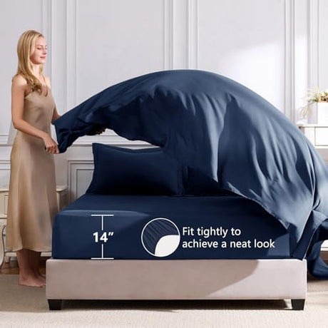 CozyLux Full Size Comforter Sets Navy Blue - 7 Pieces Bed in a Bag Full, Luxury Soft Bed Set for All Seasons, Bedding Set with Down Alternative Comforter, Sheets, Pillowcases & Shams CozyLux