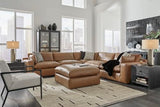Signature Design by Ashley Emilia Modern Modular Leather Match 5-Piece Sectional with Loose Back Cushions and 2 Bolster Pillows, Light Brown Signature Design by Ashley
