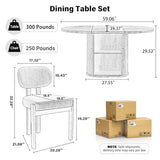 HAIZAO Large Retro Dining Table Set for 4, Modern Oval Kitchen Table Set with 4 Upholstered Chairs, Solid MDF Table with 2-Layer Storage Shelf and Wood Slide Door, Luxury Beige Chenille Chairs HAIZAO