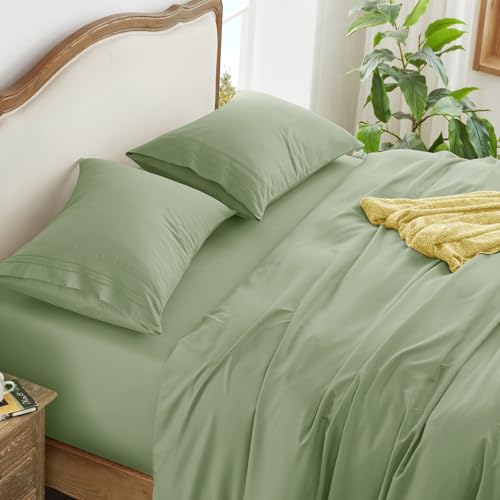 Aormenzy Extra Deep Pocket Queen Sheets - 4 Piece Sage Green Bed Sheet Set - Fits Mattress 18-24 Inches Deep - Ultra-Soft Microfiber Extra Deep Sheet Sets for Women, Men, Kids & Teens Aormenzy