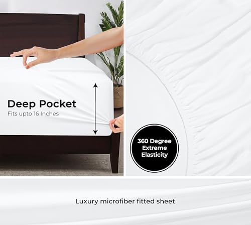 Royale Linens Fitted Sheet Full - Ultra Soft 1800 Brushed Microfiber - Hotel Luxury Bottom Sheets - Wrinkle Free & Fade Resistant - Deep Pocket Fitted Sheet Only (Full, White) ROYALE LINENS