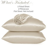 NSGZ 3 Pcs Satin Fitted Sheet and Pillowcase Set, King Silky Bottom Bedsheet Fit up to 15 Inch Deep Pocket Mattress, Taupe Soft Satin Bedding Includes 1 Fitted Sheet and 2 Pillowcases NSGZ