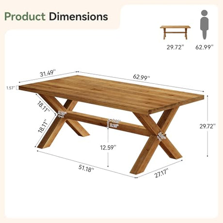TRIBEWOOD 5.25 FT Solid Wood Conference Table for 4-6 People, Rectangle Meeting Seminar Table with Large Tabletop, Reinforced X-Shaped Legs and Crossbeams for Office Conference Room, Natural Wood TRIBEWOOD