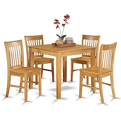 East West Furniture OXNO5-OAK-W 5 Piece Dining Room Table Set Includes a Square Kitchen Table and 4 Dining Chairs, 36x36 Inch, Oak East West Furniture