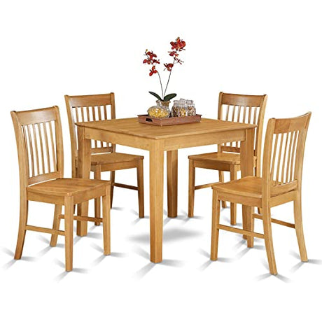 East West Furniture OXNO5-OAK-W 5 Piece Dining Room Table Set Includes a Square Kitchen Table and 4 Dining Chairs, 36x36 Inch, Oak East West Furniture