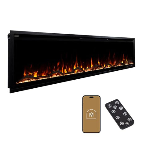 Modern Ember Aerus Slim 72 Inch Smart Linear Electric Fireplace | Recessed in-Wall or Wall-Mount | LED Multiple Flame Colors | Alexa/WiFi Enabled | 4.25” Profile | Remote Included Modern Ember