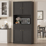 Garvee Tall Kitchen Pantry Cabinet, 70" Pantry Storage Cabinet with Countertop, Fluted Kitchen Hutch Cabinets with Doors and Drawer, Freestanding Cupboard for Dining Room, Living Room, Black Garvee