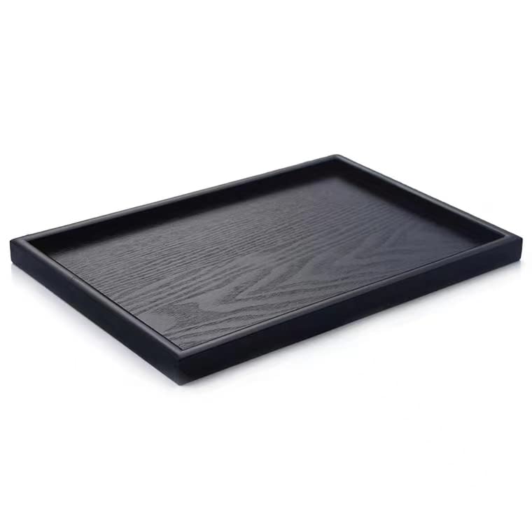 16 x 11 Inches Extra Large Solid Wood Serving Tray Tea Coffee Table Tray Snack Food Meals Serving Plate Kitchen Party Bar Server Breakfast Tray with Raised Edges Black Ottoman Tray Rectangle