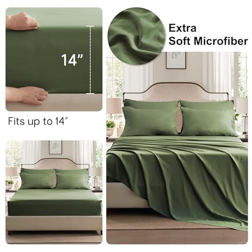 Anluoer Queen Comforter Set 7 Pieces, Green Bed in a Bag Queen Size, Lightweight Bedding Set with 1 Comforter, 2 Pillowcases, 2 Pillow Shams, 1 Flat Sheet, 1 Fitted Sheet Anluoer