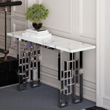 AUZ 55" White and Silver Console Table, Luxury Living Room Sofa Table, Modern Rectangle Console Table for Entryway, Living Room, Office, Foyer, Front Hall, Hallway AUZ