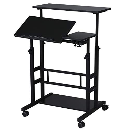 UNICOO Portable Standing Desk on Wheels, Height Adjustable Mobile Workstation, Versatile for Home Office, Rolling Sit to Stand Design, Ergonomic - (U101-B) UNICOO