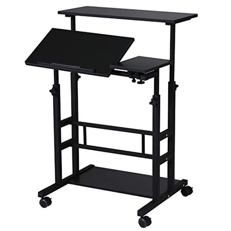 UNICOO Portable Standing Desk on Wheels, Height Adjustable Mobile Workstation, Versatile for Home Office, Rolling Sit to Stand Design, Ergonomic - (U101-B) UNICOO