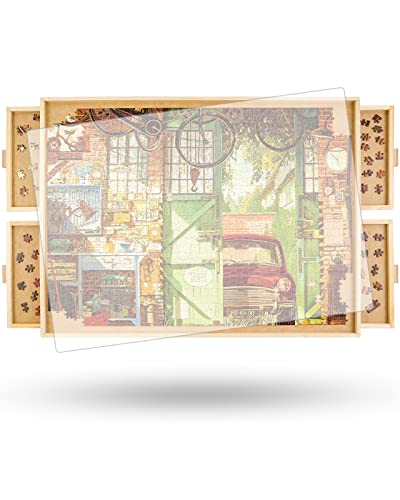 ALL4JIG 1500 Piece Rotating Puzzle Board with Drawers and Cover,26"x35"Portable Wooden Jigsaw Puzzle Table for Adults Portable,Lazy Susan Spinning Puzzle Boards Birthday Gift for mom