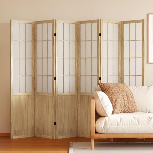 Room Divider, 66.9Inch Tall Japanese Shoji Style Folding Wood Screen with Double Hinges for Home Office Bedroom Hotel Decoration (6Panels, Natural) Svimi
