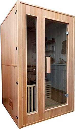 Canadian Hemlock Wood Traditional Swedish 48" 1 or 2 Person Indoor Sauna Spa, with 6KW Wet or Dry Heater, Advanced Control Panel, Rocks, and Water Bucket MCP Sauna