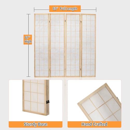 ZFFURN 4 Panel Room Divider, 5.6Ft Japanese Shoji Style Folding Privacy Screen, Decorative Room Divider Panel, Portable Freestanding Room Partition for Home, Office, Bedroom (White) ZFFURN