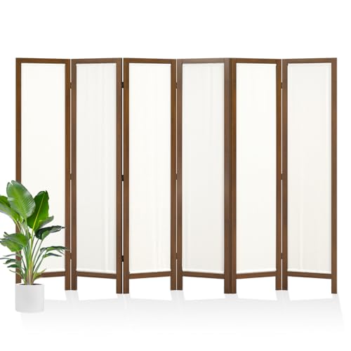Linen Room Divider Privacy Screen, Foldable Wood Frame Partition Room Dividers with Removable Linen Fabric Curtain, Room Divider Panel, Zero Assembly for Home, Office, or Studio Brown 6 Panel Svimi