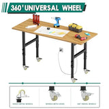 Adjustable Heavy Duty Workbench with Metal Wheels,Rubber Wood Top Working Table, 2500 LBS Load Capacity with for Workshop and Office,etc. DUSACOM