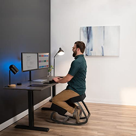 DRAGONN by VIVO Wooden Rocking Kneeling Chair, Ergonomic Rocker Stool for Home and Office, Angled Posture Seat, Black Frame, Black Cushions, DN-CH-K04RB DRAGONN