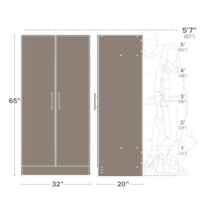 Prepac Elite 32" Storage Cabinet Closet, Gray Storage Cabinet, Linen Cabinet, Wardrobe Cabinet with Hanging Rail and Shelves 20" D x 32" W x 35" H, DEW-3264 - WoodArtSupply