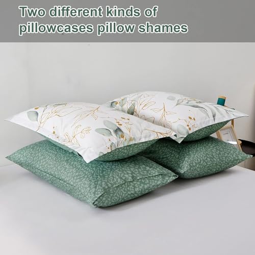 WONGS BEDDING Botanical Comforter Set Queen, 7 Pieces Green Reversible Bed in a Bag Floral Leaves Bedding Soft Microfiber Queen (1 Comforter,2 Pillowcase,2 Pillow Shams,1 Flat Sheet,1 Fitted Sheet) WONGS BEDDING