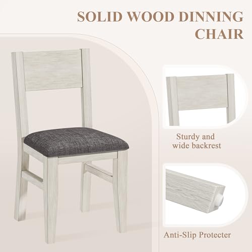 VECELO 5-Piece Square Dining Table Set for 4, 38.2'' Solid Wood Kitchen Table with 4 Upholstered Chairs & 2 Drawers for Dining Room, Kitchen, Small Space, Washed Gray VECELO