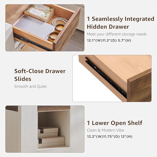 OKD 24" Wide Modern Nightstand, Wood Night Stand with Charging Station & Hidden Drawer, Side Table Bedroom with Storage Shelf, End Table, Antique White OKD