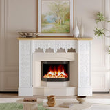 Timechee White Freestanding Electric Fireplaces Mantel Stand, Wooden Decorative Mantel Storage Cabinet with Doors and Shelves,Drawers, Fireplace Decor Entertainment Center with Storage for Living Room Timechee