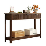 RUSTOWN Fluted Wood Console Table with 3 Drawers, Boho Narrow Behind Couch Entryway Table with Open Storage Shelf, Modern Sofa Table for Living Room, Foyer and Hallway (Dark Walnut) RUSTOWN