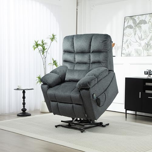 REHOUSING Oversized Power Lift Recliner Big Man 400lbs, Extra Wide Recliner Chair with Lifts Vertically for Elderly, Features Cup Holder, Heat and Massage, Zero Gravity Lay Flat for Adults (Blue)