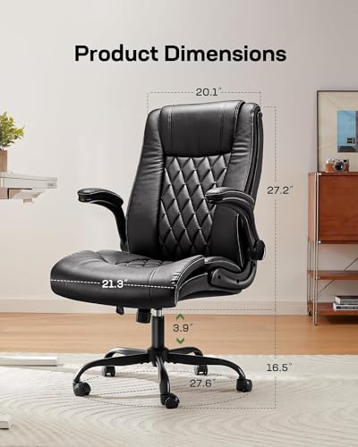 Marsail Executive Office Chair with Flip-up Armrests,PU Leather Ergonomic Desk Chair Height-Adjustable Swivel Rolling Computer Desk Chair,Black Marsail
